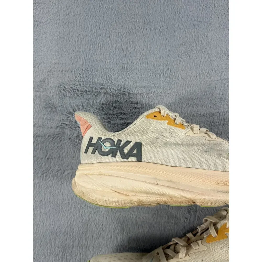 Hoka Clifton 9 Womens Size 9.5B Running Shoes Cream Orange Athletic